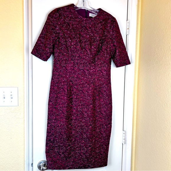 Ricki Freeman Teri Jon Burgundy Sparkle Brocade Dress Size 4 - Picture 2 of 10
